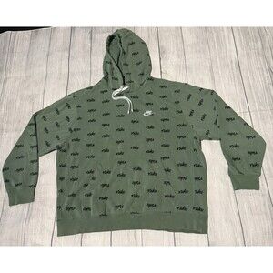 Nike AOP Hoodie Size XL Swoosh Logo Drawstring Dark Green Black Label Defect